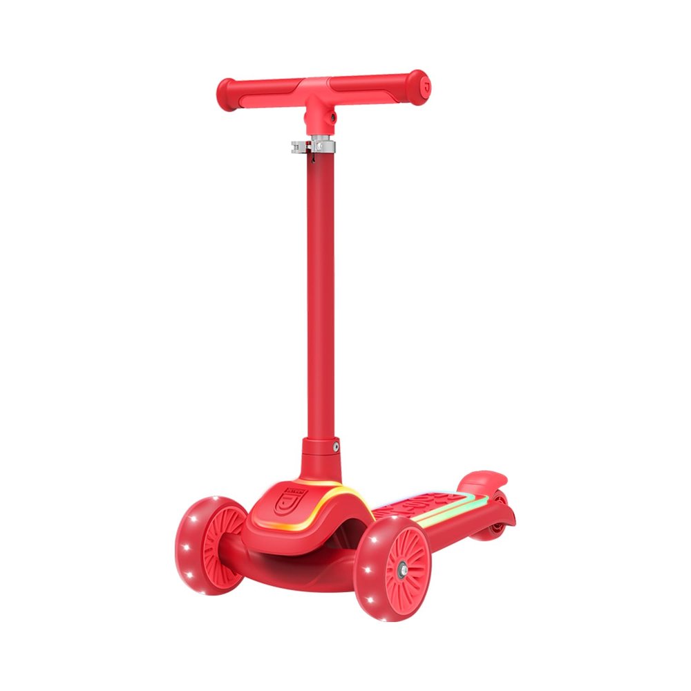 Jetson Halos Three-Wheel Light Up Kick Scooter, Light up Stem & Wheels, Height Adjustable Handlebar, Rear Brake, Ages 3+, JHALOS-RED