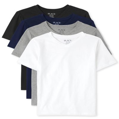 The Children's Place,Boys,Basic Short Sleeve Tee,Vneck Multi 4-Pack,Large