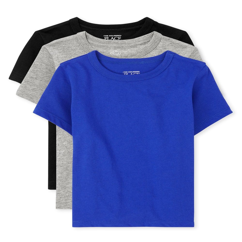 The Children's Place,Baby Boys,and Toddler Basic Short Sleeve Tee,Black/Grey/Blue 3-Pack,18 Months,24 Months