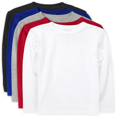 The Children's Place,Boys,Basic Long Sleeve Tee,Black/Blue/Red/White 4-Pack,X-Small