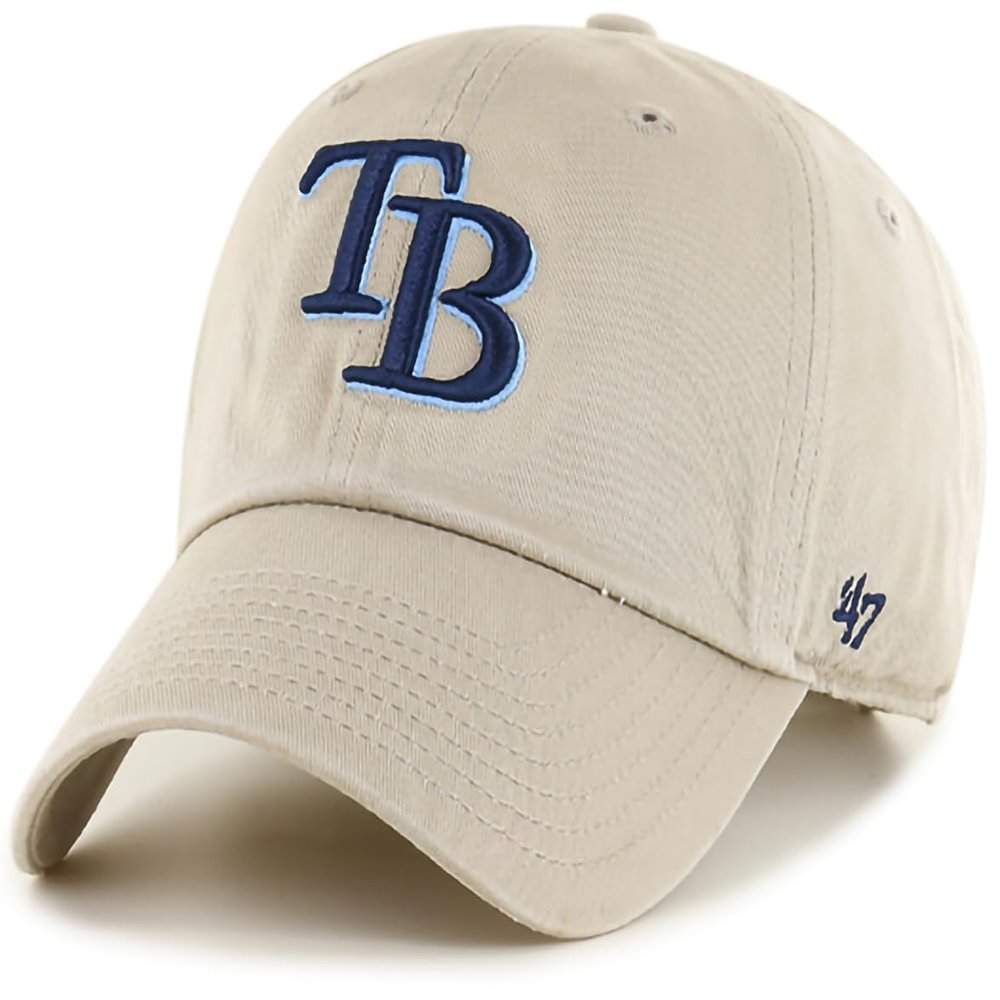 47 Brand MLB Khaki Primary Logo Clean Up Adjustable Strap Baseball Dad Hat Cap, Adult One Size Fits All - Tampa Bay Rays - Khaki