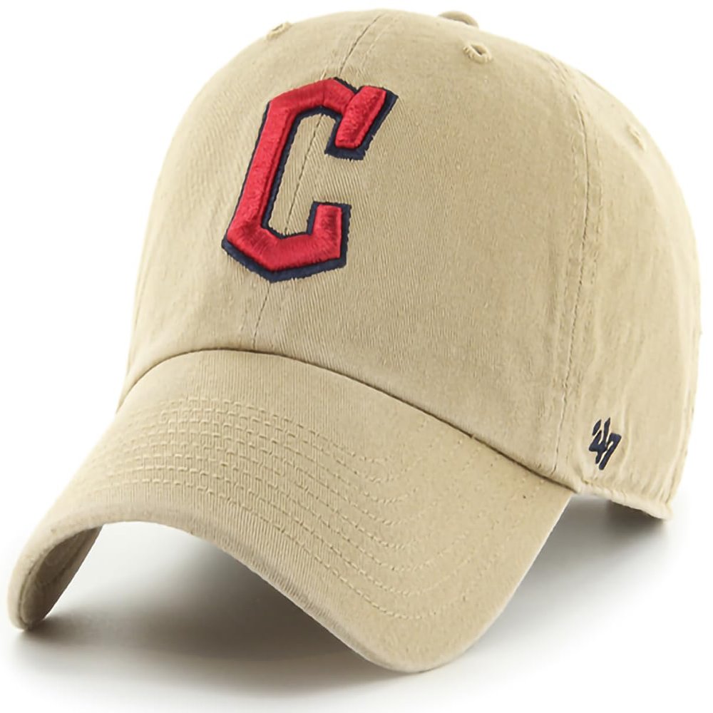 47 Brand MLB Khaki Primary Logo Clean Up Adjustable Strap Baseball Dad Hat Cap, Adult One Size Fits All - Cleveland Guardians - Khaki