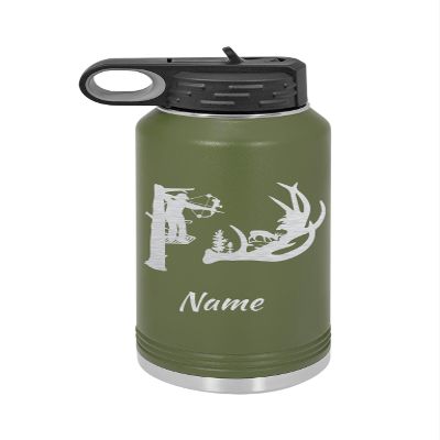 Bow Deer Hunter 20oz or 32oz Water Bottle -Double Wall Insulated - Stainless Steel - Personalized Engraving Including