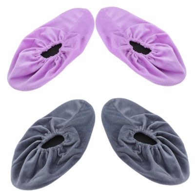2 Pairs Bowling Shoe Covers for Women & Kids: Non-Slip Fleece Fabric Reusable Washable Indoor Outdoor Sports Shoe Protectors (Silver Grey & Grape Purple Adult Size)
