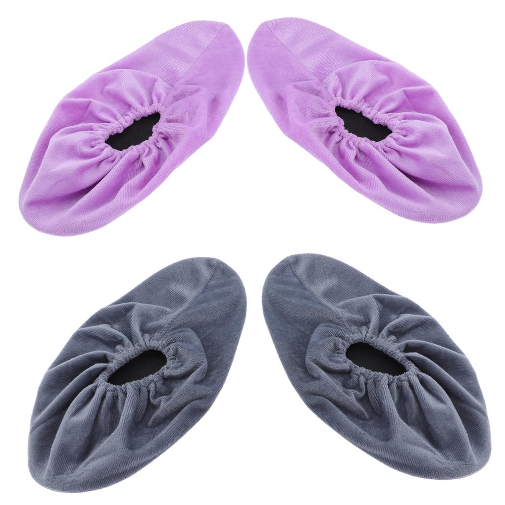 2 Pairs Bowling Shoe Covers for Women & Kids: Non-Slip Fleece Fabric Reusable Washable Indoor Outdoor Sports Shoe Protectors (Silver Grey & Grape Purple Adult Size)