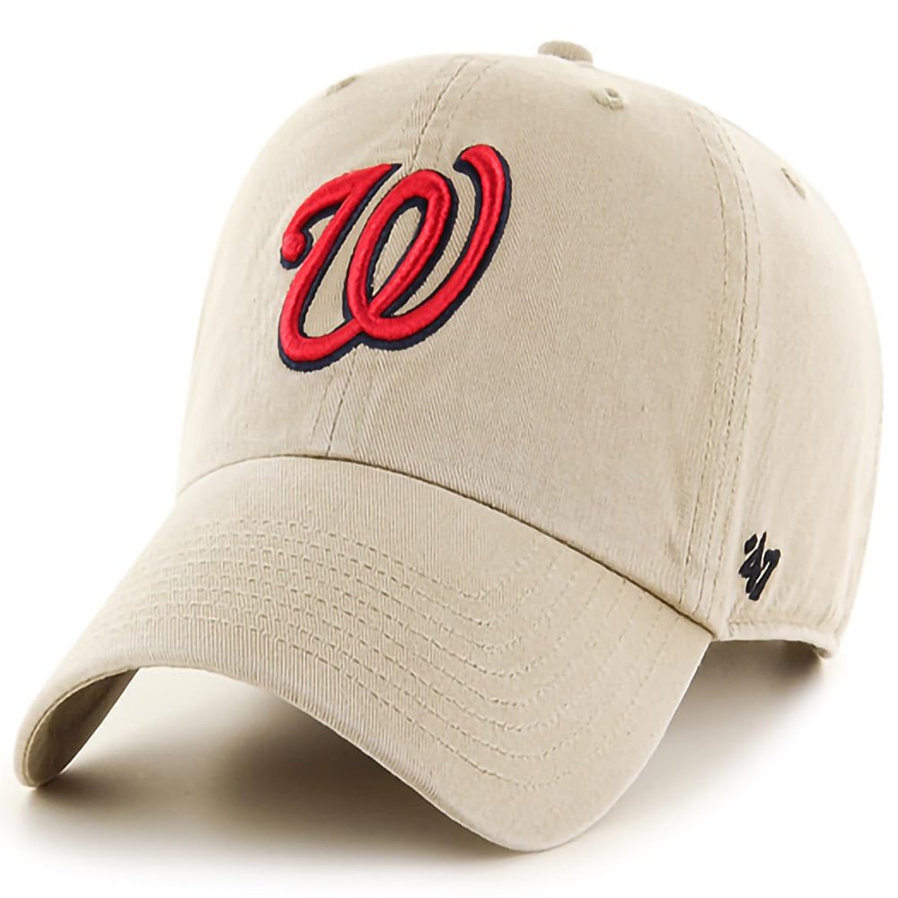 47 Brand MLB Khaki Primary Logo Clean Up Adjustable Strap Baseball Dad Hat Cap, Adult One Size Fits All - Washington Nationals - Khaki
