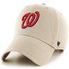 47 Brand MLB Khaki Primary Logo Clean Up Adjustable Strap Baseball Dad Hat Cap, Adult One Size Fits All - Washington Nationals - Khaki