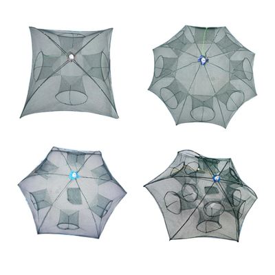 Happyyami 6holes Auto Folding Bait Cast Mesh Net Portable Fishing Landing Net for Crab Lobster Prawn Minnow Crayfish Design Lightweight Easy to Use Suitable for Freshwater Saltwater Small Green