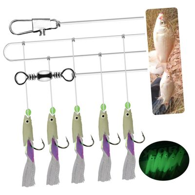 Anneome High Visibility Fishing Hooks Fish Shapes Luminous String Hooks Carbon Steel for Bass Fishing