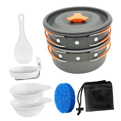 Anneome 1set Portable Camping Cooking Set Lightweight Outdoor Cookware -Skid Handles Pot for High-Temperature Cooking for Hiking and Camping Trips