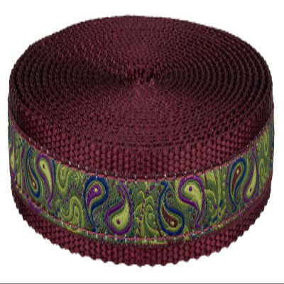 Dark Paisley on Burgundy Nylon Webbing Closeout (1 Inch, 20 Yards)