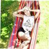 BIUDECO 1.5m Portable Parachute Cloth Hammock with Wooden Stick Lightweight Swing Sleeping Bed for Camping Traveling and Outdoor Relaxation Curved Wood Rainbow Color Total view 2