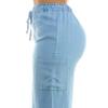 Zac & Rachel Women's Tencel Ankle Length Pant with Elastic Wasitband, Self Adjustible Belt and Functional Side Cargo Pockets, Light Wash, L view 3