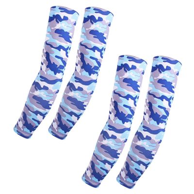 LIOOBO 2pairs Camouflage Blue Polyester Arm Sleeves for Sun Protection Breathable and Stretchy Elbow Covers for Outdoor Activities Like Cycling and Fishing
