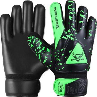 BEAST RAGE Goalkeeper Gloves for Kids Support Grip Youth Football Glove Kid Junior Soccer Glove for Kid 6-15 Men Adult Boys Football Gloves (Green, Size 5 for (9 to 12 Year Kid))