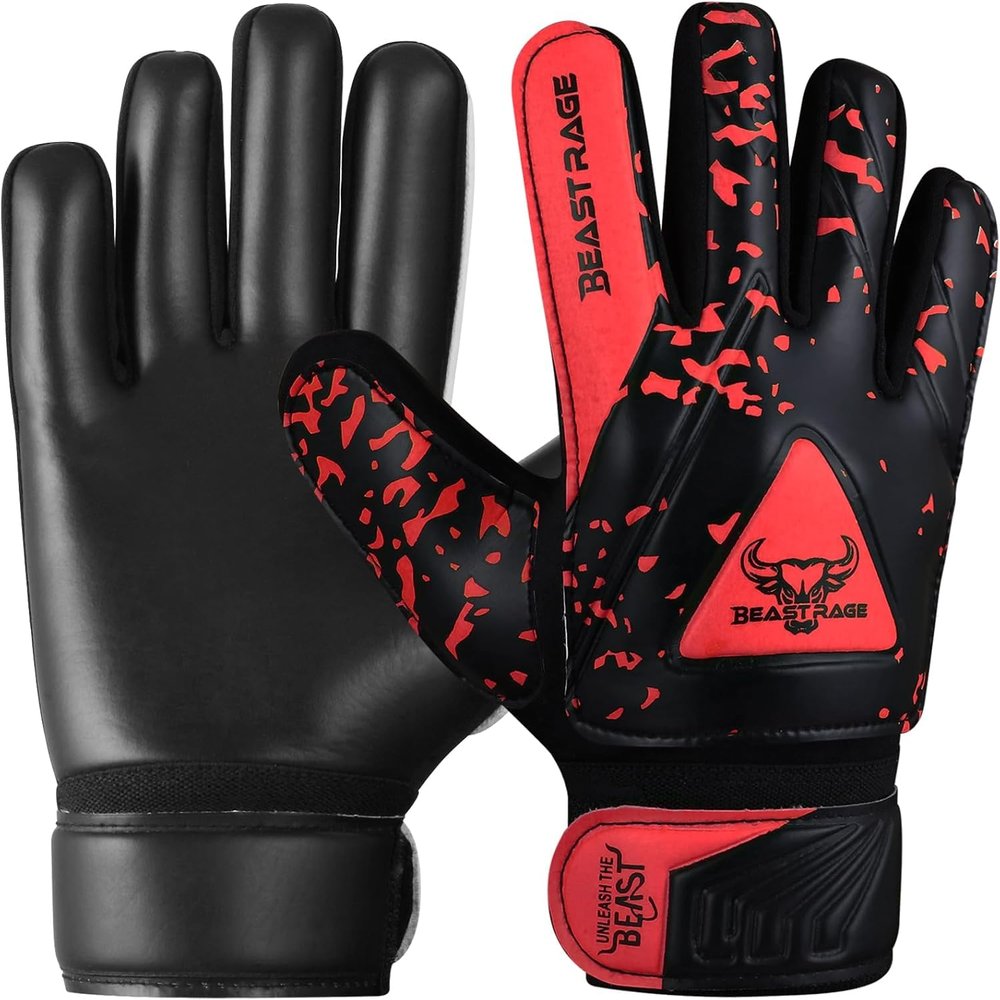 BEAST RAGE Goalkeeper Gloves for Kids Support Grip Youth Football Glove Kid Junior Soccer Glove for Kid 6-15 Men Adult Boys Football Gloves (Red, Size 4 for (6 to 9 Year Kid))