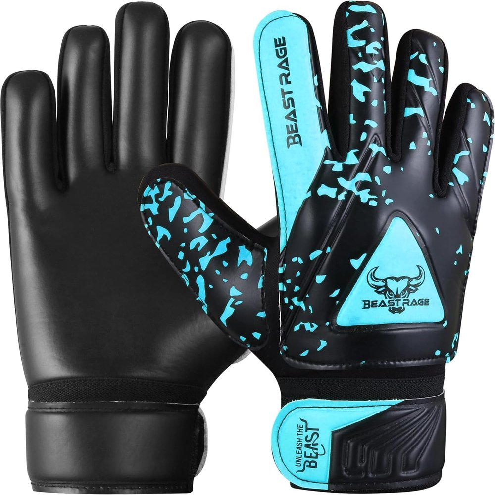 BEAST RAGE Kids Goalkeeper Gloves - Youth Soccer & Football Gloves (Aqua, Size 4 for 6-9 Year Olds)