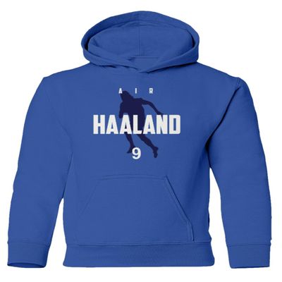 LES TRICOT Air Haaland Manchester Star Norwegian Soccer Player Youth Hooded Sweatshirt (Royal, Youth Large)