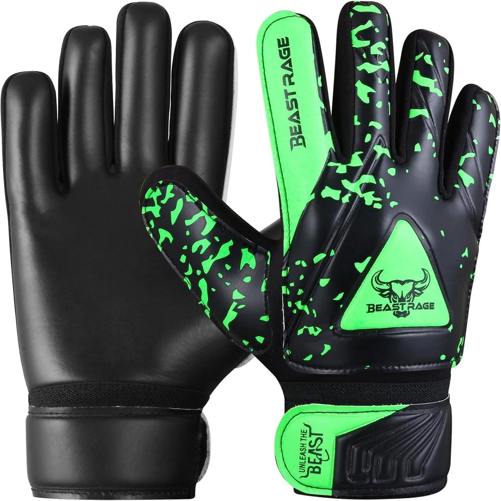 BEAST RAGE Kids Goalkeeper Gloves - Youth Soccer & Football Gloves (Green, Size 3 for 5-6 Year Olds)