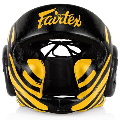 Fairtex HG16M2 Headgear Head Guard Super Sparring Diagonal Vision Lace-up, Black/Gold (Tone May Vary), XL