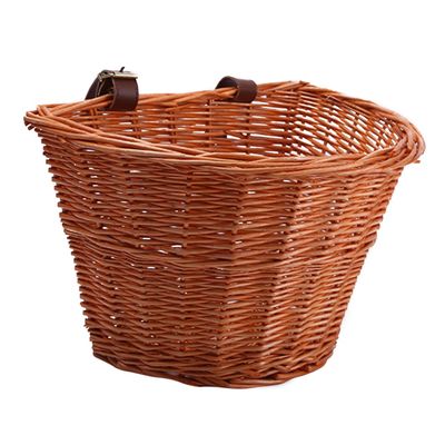 KOMBIUDA D Shape Wicker Boy Girl Bike Basket Handmade Rattan Front Handlebar Storage Container Honey Color Easy to Install Durable and Detachable for Boy Girl Bicycles