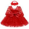 Baby Girl Tulle Dress Flower Printed Mesh Tulle Princess Dress Wedding Bridesmaid Pageant Gown (Red, 12-18 Months) view 2