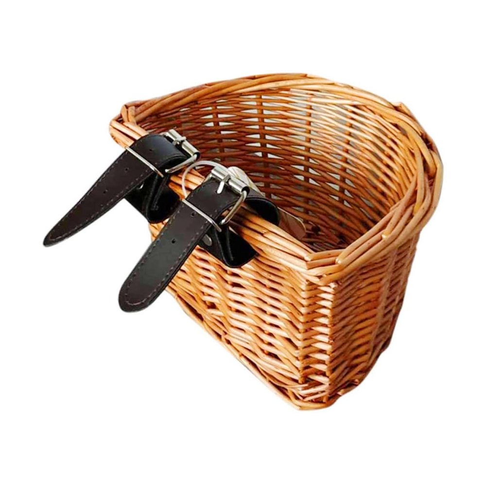 Anneome Small Bike Basket for Boys and Girls Detachable Handmade Front Handlebar Storage Container for Natural Willow Material Random Belt