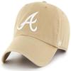 47 Brand MLB Khaki White Primary Logo Clean Up Adjustable Strap Baseball Dad Hat Cap, Adult One Size Fits All - Atlanta Braves - Khaki White view 1