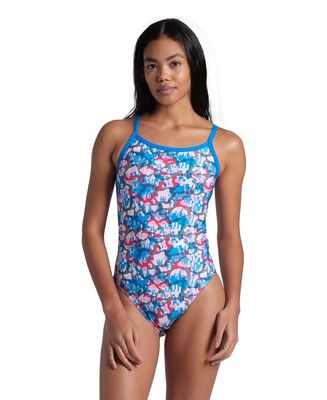 ARENA Performance Multi Camo Women's Swimsuit Challenge Back One Piece MaxLife Training Suit Competitive Ladies Bathing Suit, Blue River/White Multi, US Size 34