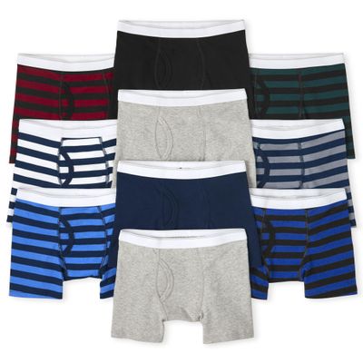 The Children's Place,Boys,Cotton Boxer Briefs Underwear Variety 10-Pack,Solids/Stripes,3X-Large