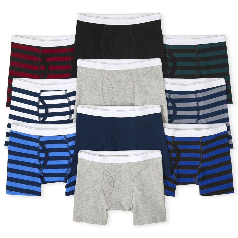 The Children's Place,Boys,Cotton Boxer Briefs Underwear Variety 10-Pack,Solids/Stripes,3X-Large