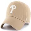 47 Brand MLB Khaki White Primary Logo Clean Up Adjustable Strap Baseball Dad Hat Cap, Adult One Size Fits All - Philadelphia Phillies - Khaki White view 1