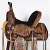 Comfytack Western Horse Barrel Racing American Leather Saddle Floral Carved & Tack Set Dark Brown view 2