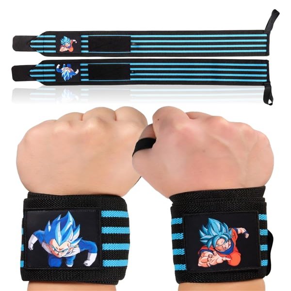 CROWN Anime Wrist Wraps Lifting Straps 24" for Men and Women - 1 Pair Each, Gym Accessories Support Weightlifting, Powerlifting, Strength Training, and Improve Workout, Blue DZB