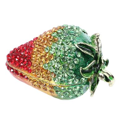 LIFKOME Cute Strawberry Jewelry Storage Box Alloy Jewelry Box Rhinestones Home Adornment for Girls