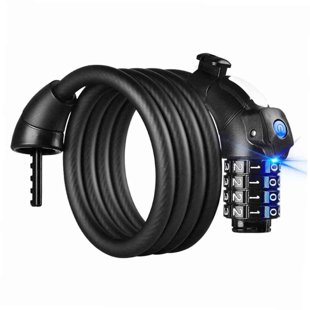 LIOOBO 4 Combination Cable Lock for Bike Heavy Duty Combination Bike Lock Led Light Black Safe