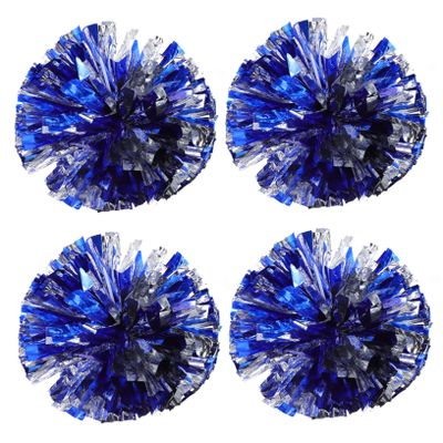 LIOOBO 4pcs Metallic Cheerleader Pom Poms Hand Flower Balls for Sports Events Blue Silver Dancing Props for Cheerleading Stage Performances and Celebrations