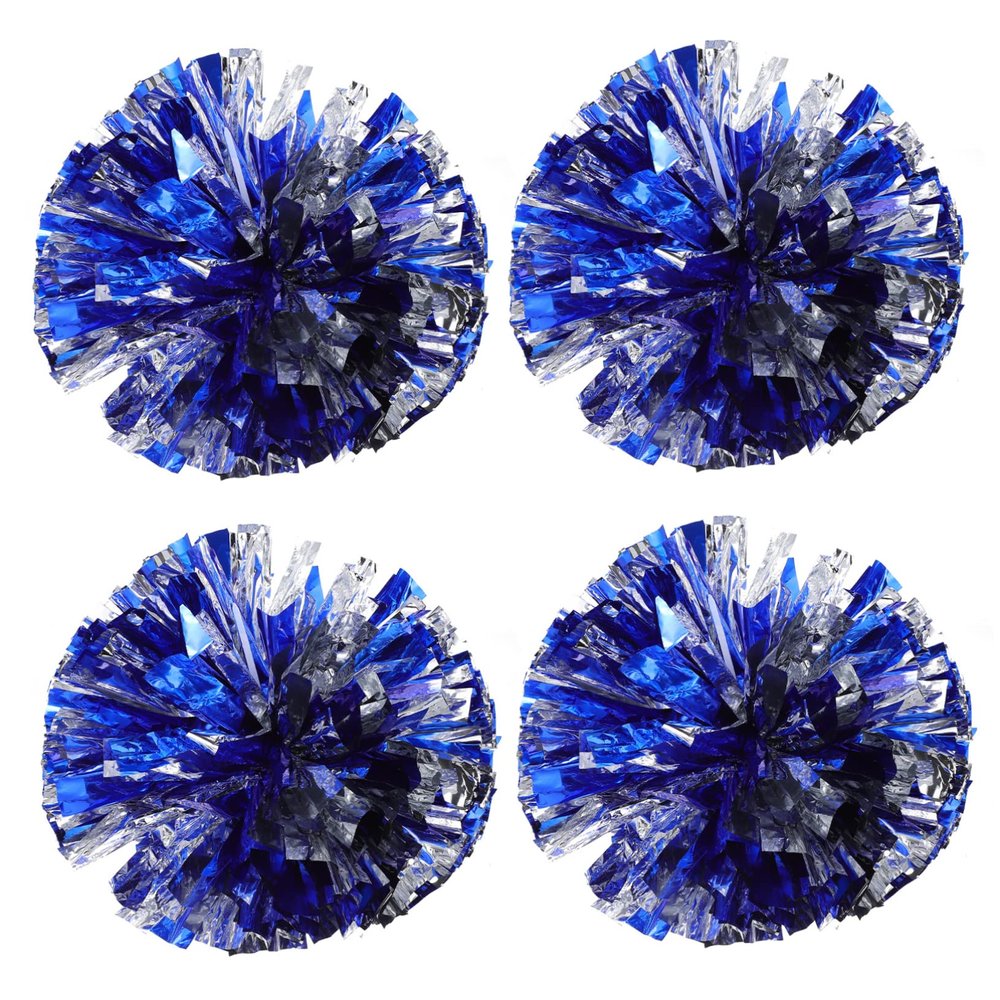 LIOOBO 4pcs Metallic Cheerleader Pom Poms Hand Flower Balls for Sports Events Blue Silver Dancing Props for Cheerleading Stage Performances and Celebrations