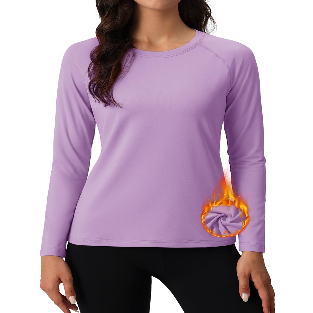 MAGCOMSEN Womens Undershirts Fleece Tops Long Sleeve Workout Shirts Athletic Hiking Thermal Base Layer Warm Purple