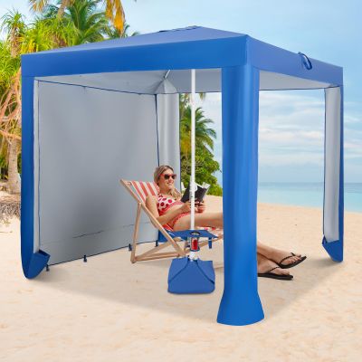 Tangkula 6.6x6.6 Ft Beach Cabana, Portable Beach Canopy with Detachable Sidewall, 5 Sandbags, 2 Cup Holders, Sand Anchor, UPF 50+ Sun-Protection Outdoor Beach Umbrella Shelter with Carrying Bag