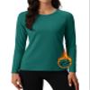 MAGCOMSEN Long Sleeve Pullover Shirts for Women Fleece Lined Thermal Tops for Running Sports Winter Base Layer Green view 1