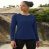 MAGCOMSEN Ladies Shirts Long Sleeve Workout Thermal Tops Moisture Wicking Fleece Undershirt Pullover Running Navy view 3