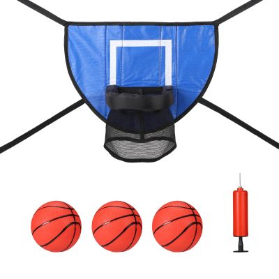 lasuroa Trampoline Basketball Hoop Set, Trampoline Basketball Hoop Attachment Waterproof Basketball Goal for Trampoline Soft Basketball Game Accessories for All Ages Basketball Lovers(Blue)