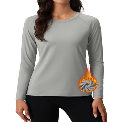 MAGCOMSEN Womens Thermal Underwear Shirt Fleece Lined Crewneck Long Sleeve Tops Warm Shirts for Cold Weather Grey