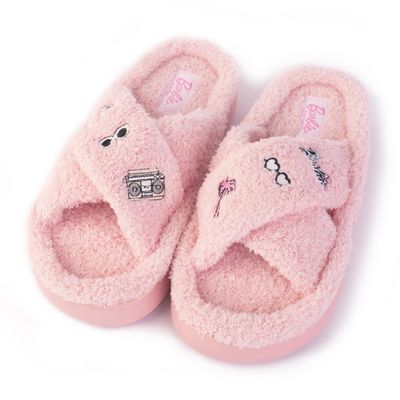 Barbie Cozy X-Band and Open Toe Faux Fur Memory Foam Indoor Outdoor Soled Slipper in XS-XL