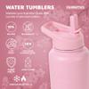 FAHRMOSIS 32 Oz Insulated Water Bottle with Strap Stainless Steel Sports Water Bottle with 3 Lids (Straw, Chug & Flip Lid) 1 Liter Leak Proof Insulated Metal Jug for Men & Women - Pink (Solid) view 2