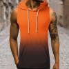NineFit Basics Men's Workout Hooded Tank Tops Sleeveless Gradient Gym Training Hoodies Bodybuilding Muscle Cut Off T Shirts with Pocket Orange, XX-Large view 2