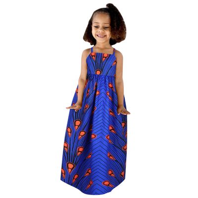 16Y Strap Outfits Kids Girls Ankara Dresses Traditional Dashiki Dress Princess Backless Sleeveless (Blue #2, 1-2 Years)