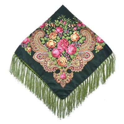 Women Floral Printed Scarf Fringed Square Scarves Handkerchief Head Wraps Travel Shawl (Color : Army Green)