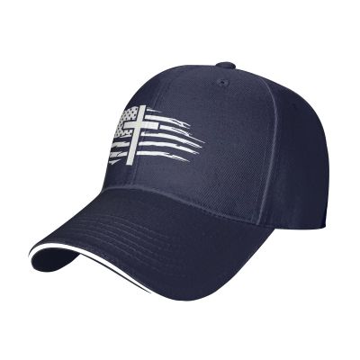 American Flag Cross Hat for Men Women Adjustable Sandwich Cap Navy Blue Dad Hat Outdoors